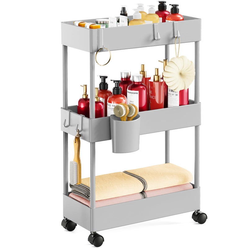 Pipishell Pipishell Slim Storage Cart with Wheels Organizer for Bathroom Laundry Room Kitchen Narrow Space Grey PIUC04G 