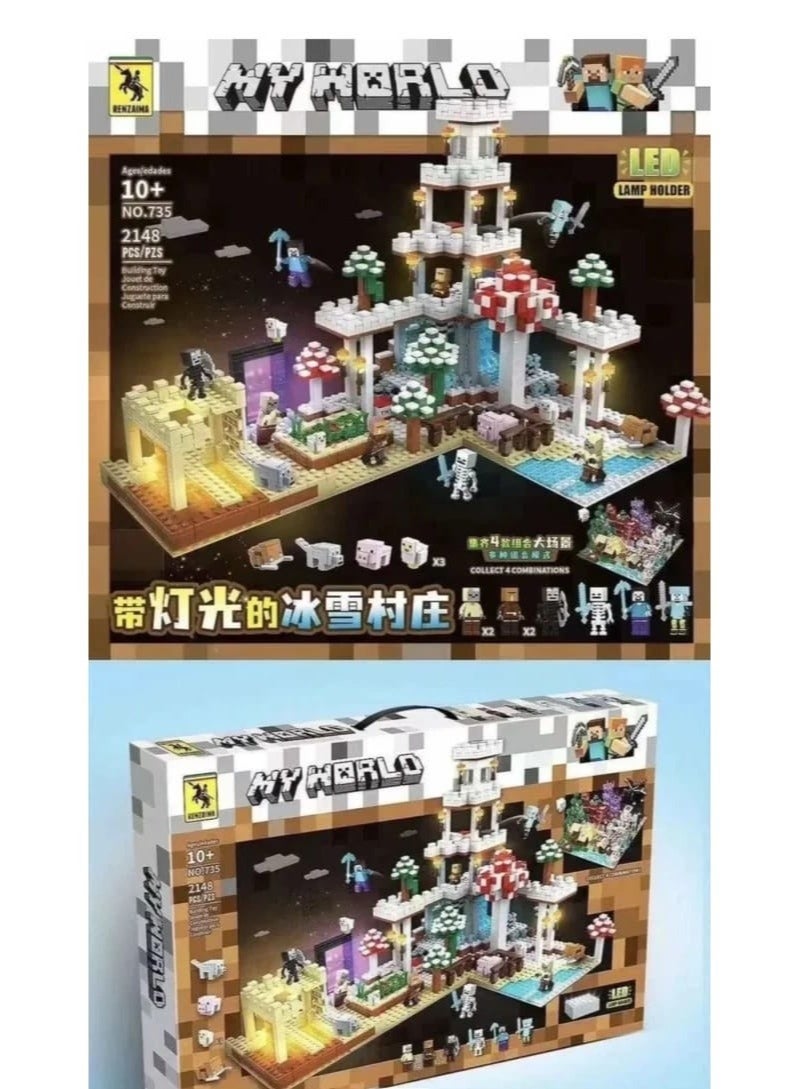 Minecraft Snow Village Building Blocks with LED Lights | 2148 Pieces Creative Construction Set | DIY Building Brick Toy | Compatible with Major Brick Brands(Length: 384 mm (38.4 cm) Width: 256 mm (25.6 cm) Height: 264 mm (26.4 cm)) - Image 2