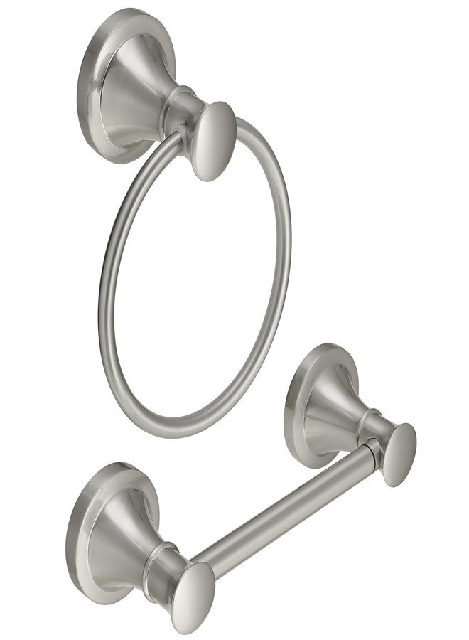 RUMOSE Toilet Paper Holder and Hand Towel Ring Brushed Nickel Wall Mount Bathroom Hardware Accessories 2 PCS Set Flexible Pivoting Toilet Tissue Roll Holder and Towel Hanger, Stainless Steel - Image 1