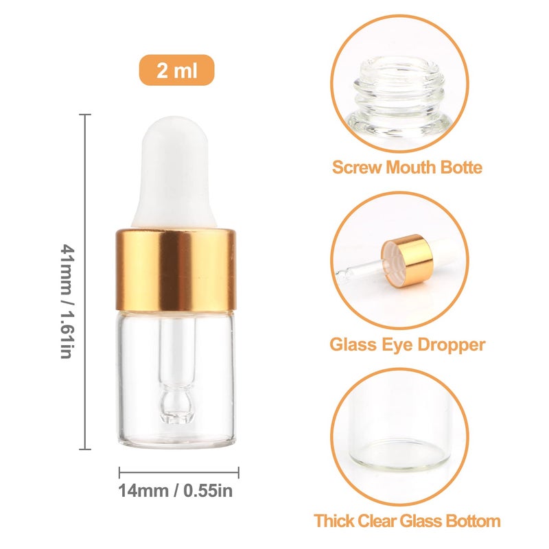 glasstore 15Pcs Glass Essential Oil Dropper Bottles Clear Mini 1Ml/2Ml/3Ml Perfume Dropping Bottle Cosmetic Sample Vials With Gold Cap And White Latex - Image 2