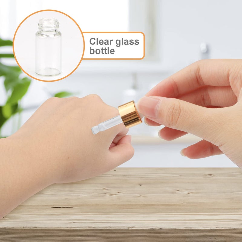 glasstore 15Pcs Glass Essential Oil Dropper Bottles Clear Mini 1Ml/2Ml/3Ml Perfume Dropping Bottle Cosmetic Sample Vials With Gold Cap And White Latex - Image 3