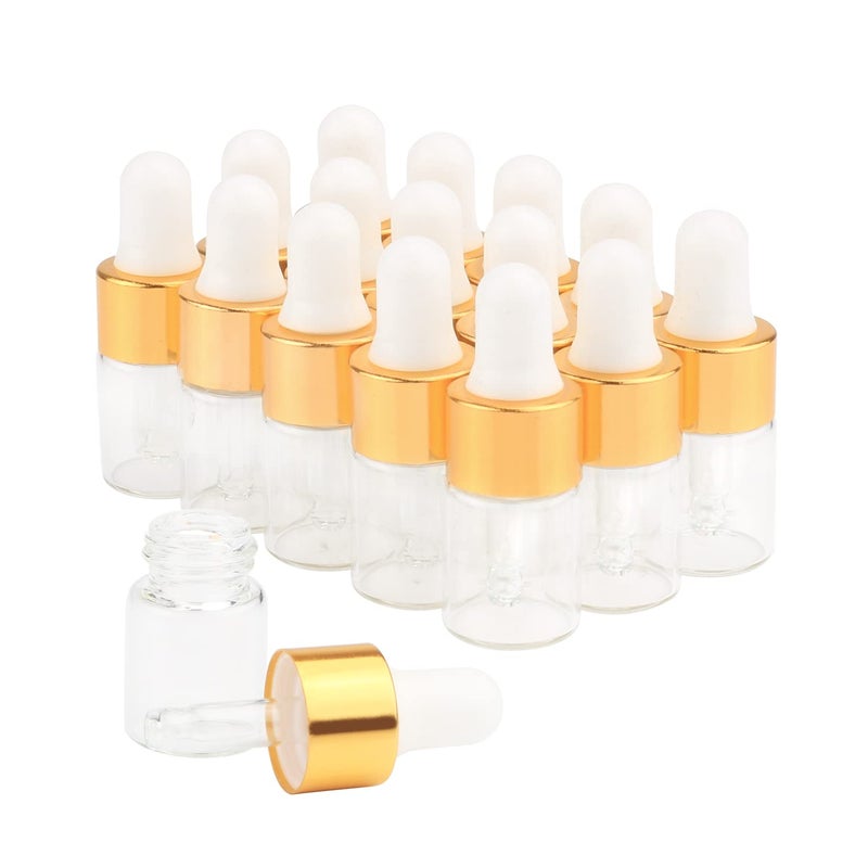 glasstore 15Pcs Glass Essential Oil Dropper Bottles Clear Mini 1Ml/2Ml/3Ml Perfume Dropping Bottle Cosmetic Sample Vials With Gold Cap And White Latex - Image 1