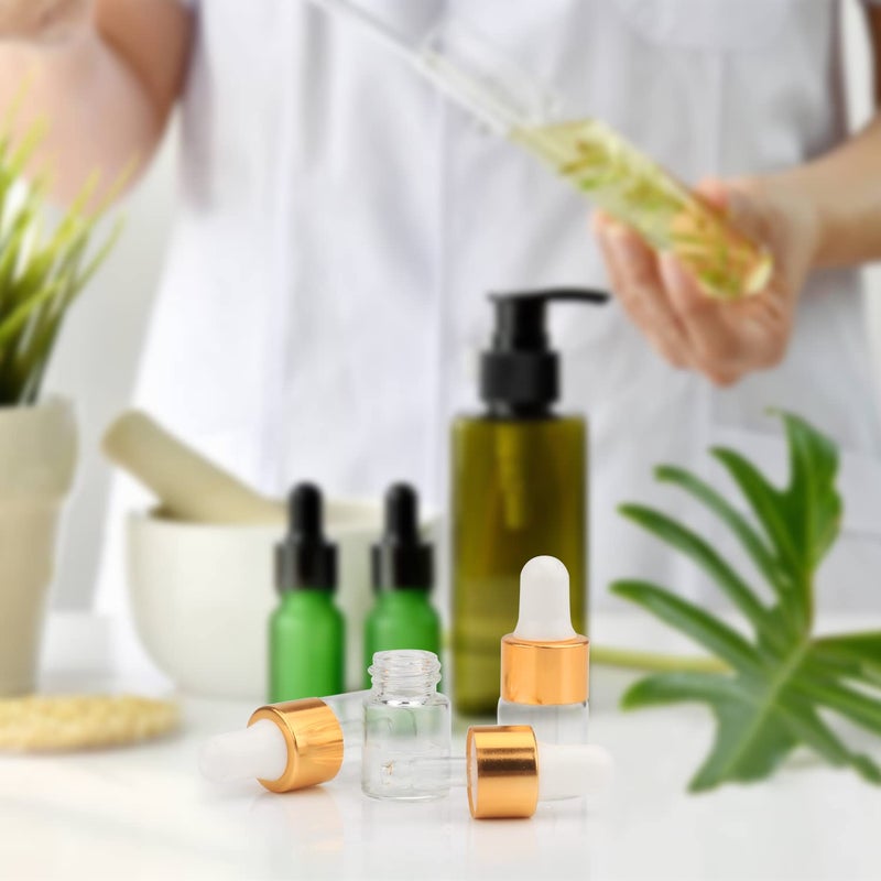 glasstore 15Pcs Glass Essential Oil Dropper Bottles Clear Mini 1Ml/2Ml/3Ml Perfume Dropping Bottle Cosmetic Sample Vials With Gold Cap And White Latex - Image 4