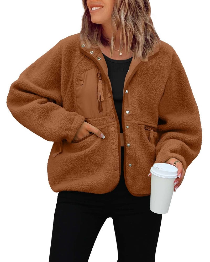 Generic FP with 2023TEMU Amazon autumn and winter womens polar fleece coat sports leisure sweater jacket jacket Rose red - Image 3