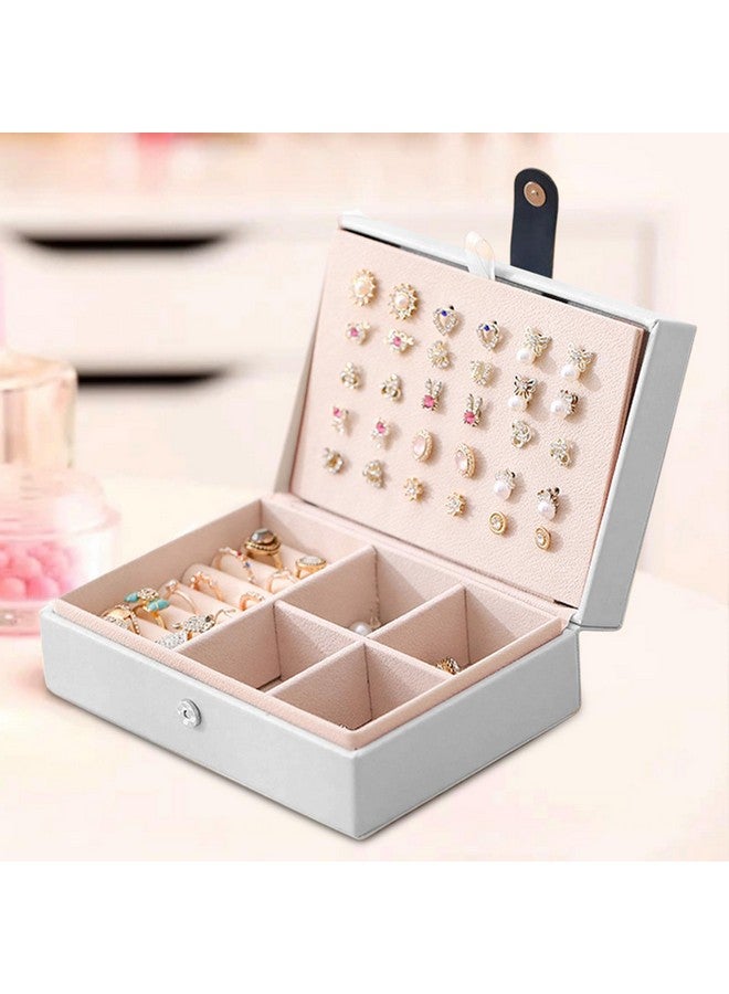 ketmart Jewellery Organiser PU Leather Magnetic Buckle Portable Storage Box Case with Dividers Container for Rings, Earrings, Necklace Home Organizer, (Color-White) - Image 3