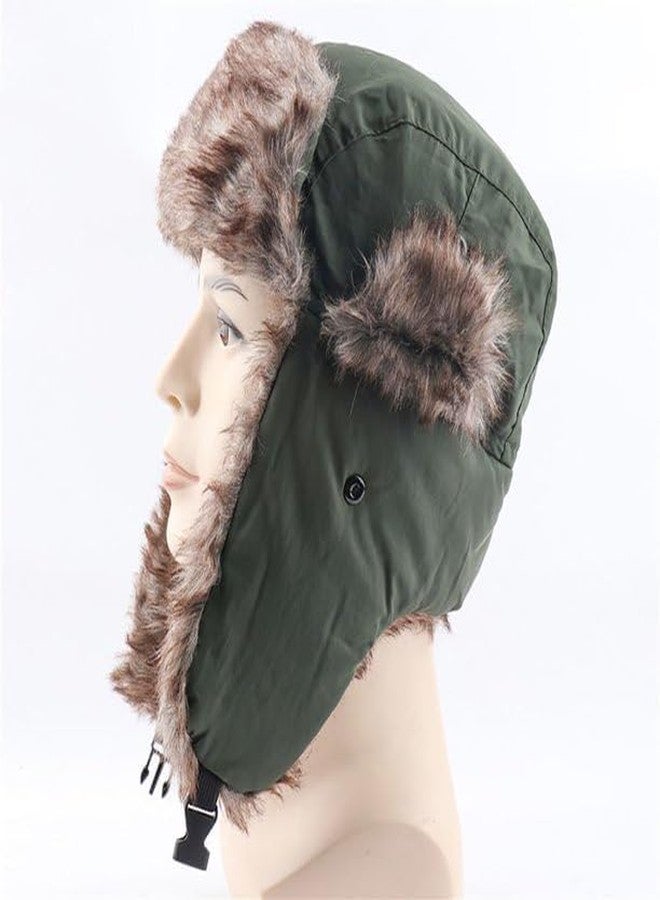 Krystle Unisex Men Women Russian Hat Trapper Bomber Warm Trooper Ear Flaps Winter Ski Hat Cap Headwear (Olive) - Image 2