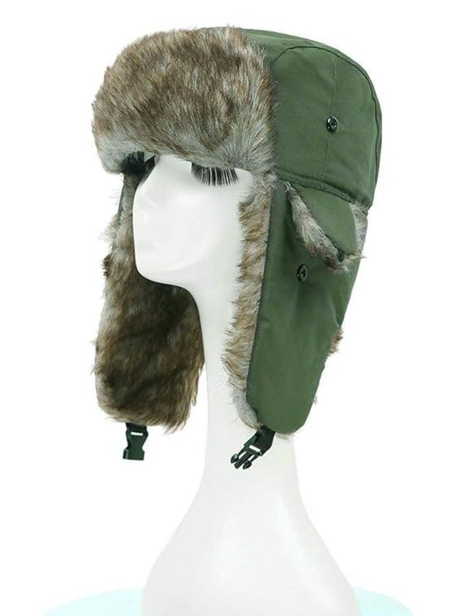 Krystle Unisex Men Women Russian Hat Trapper Bomber Warm Trooper Ear Flaps Winter Ski Hat Cap Headwear (Olive) - Image 3