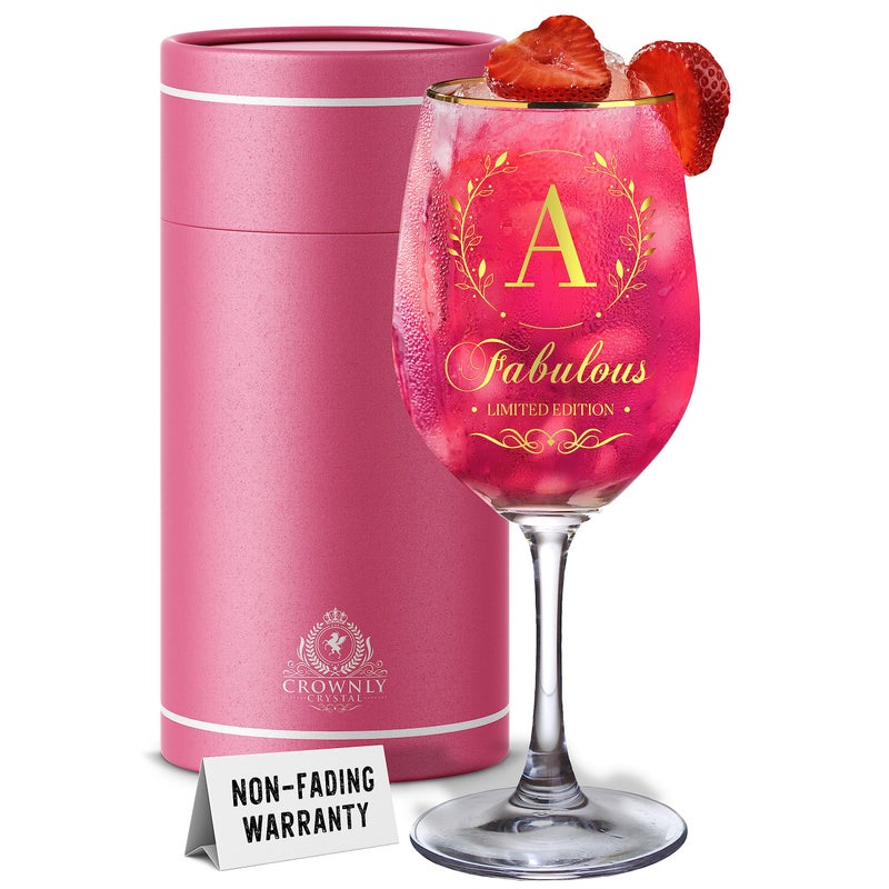 CROWNLY CRYSTAL Personalised Gin Glass Birthday Beach for Women Mom Teachers Friends Monogram A