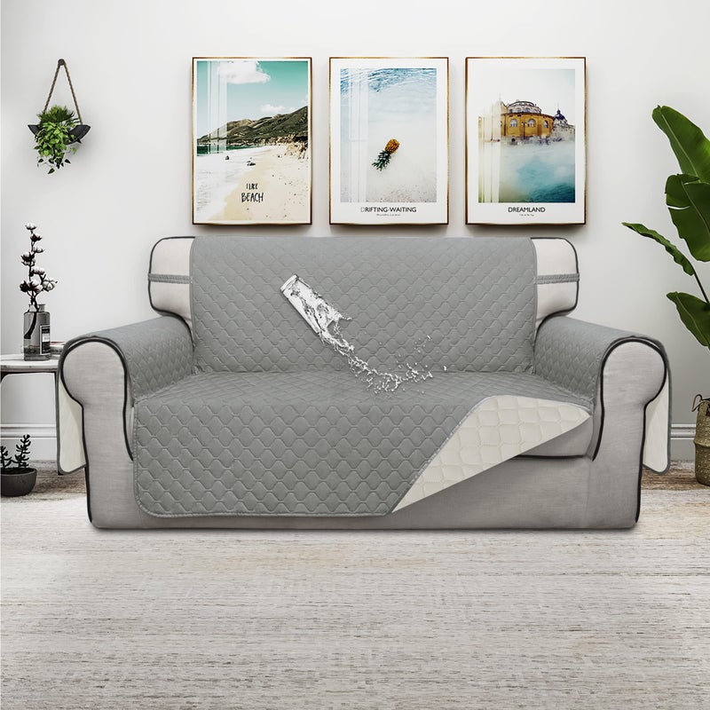 Issuntex Double Protection 100% Waterproof Loveseat Sofa Covers For Living Room Couch Covers For 2 Cushion Couch Sofa Reversible Furniture Protector Sofa Cover For Dogs (Loveseat Light Gray/Ivory) - Image 2