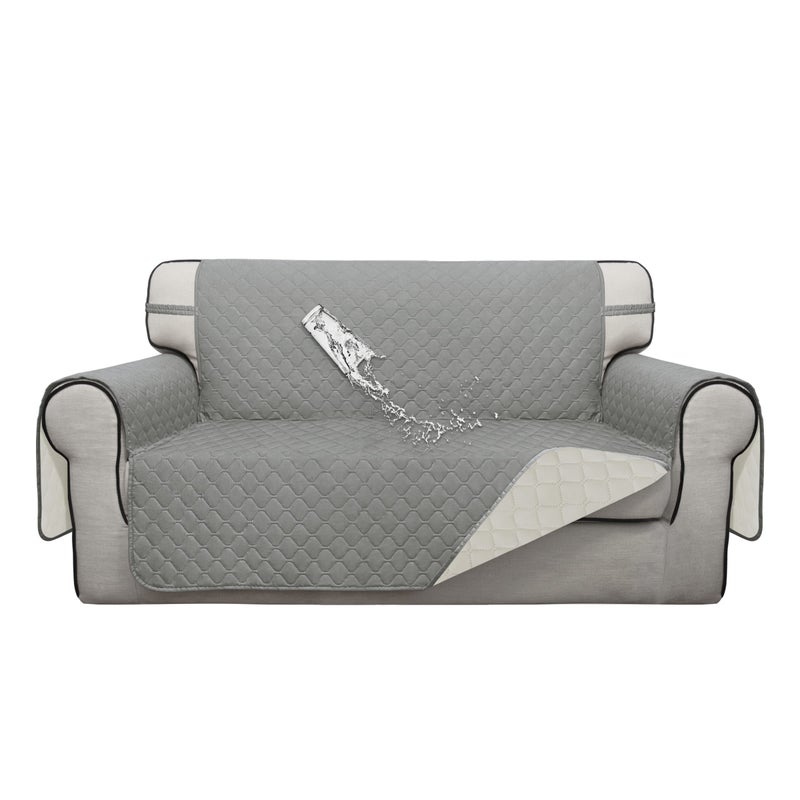 Issuntex Double Protection 100% Waterproof Loveseat Sofa Covers For Living Room Couch Covers For 2 Cushion Couch Sofa Reversible Furniture Protector Sofa Cover For Dogs (Loveseat Light Gray/Ivory) - Image 1