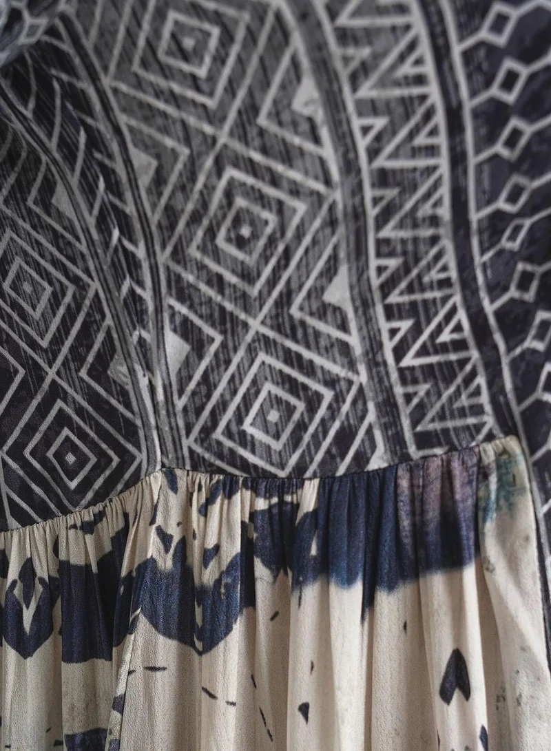 KASHKHA  Black Geometric Print Viscose Jalabiya with Beadwork (VDE383) for Women | Best Price UAE