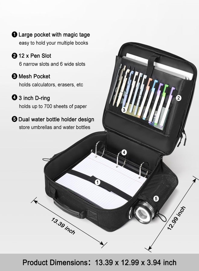 HINOOR 3 Inch 3-Ring Zipper Binder with Water Bottle Holder, D-Ring Zip Up Binder with Shoulder Strap, 700 Sheet Capacity, Compatible with 13" MacBook/Tablet, for School, Office (Black) - Image 2