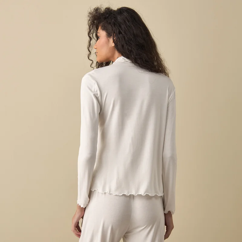 Splash FAV High Neck Long Sleeves Top with Lettuce Hem