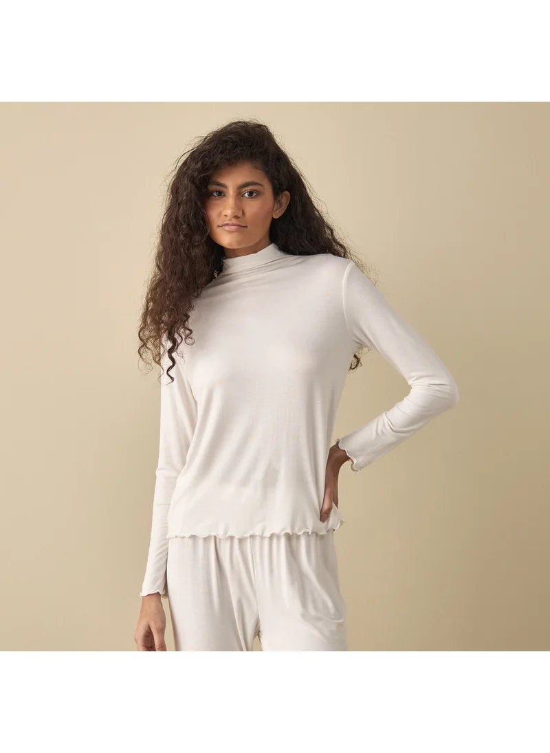 FAV High Neck Long Sleeves Top with Lettuce Hem