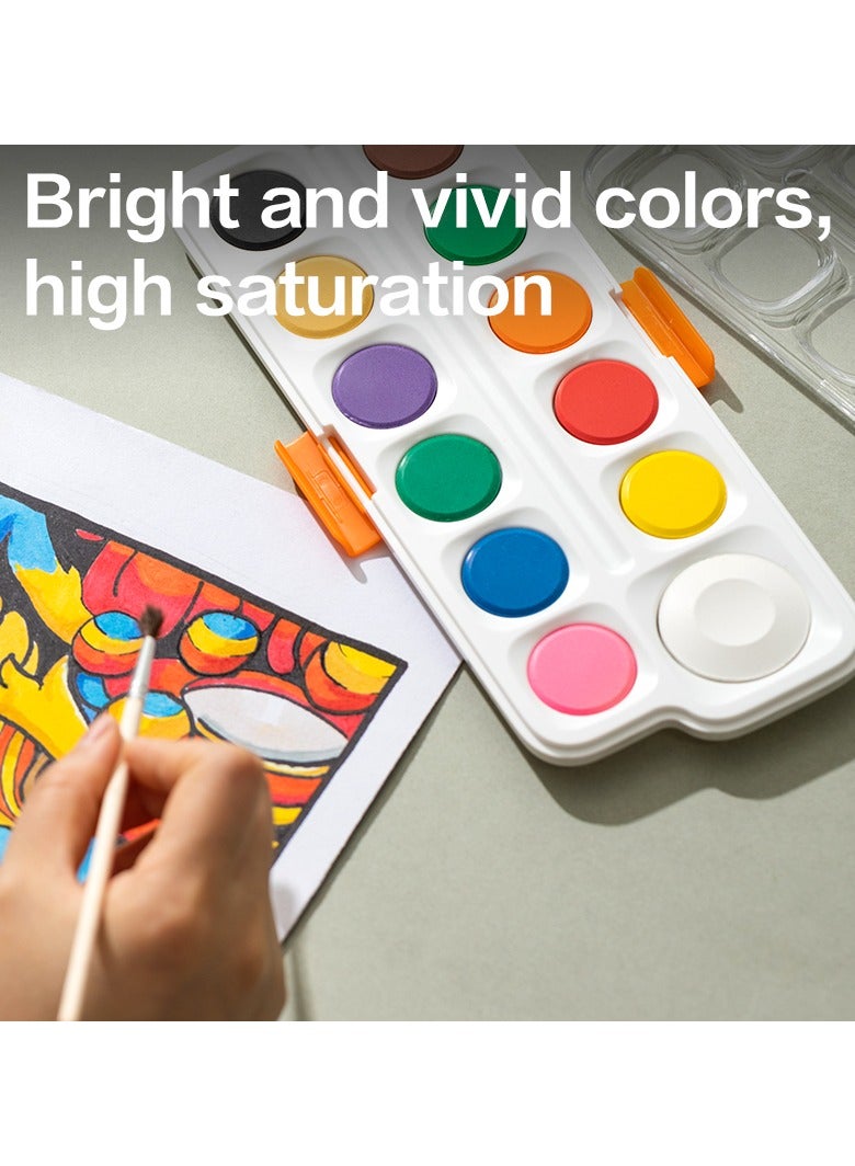 Deli EC10-12 COLOR EMOTION Watercolor Paint Set, 12 Colors, 28mm Paint Cakes, Includes Free Brush - Image 4
