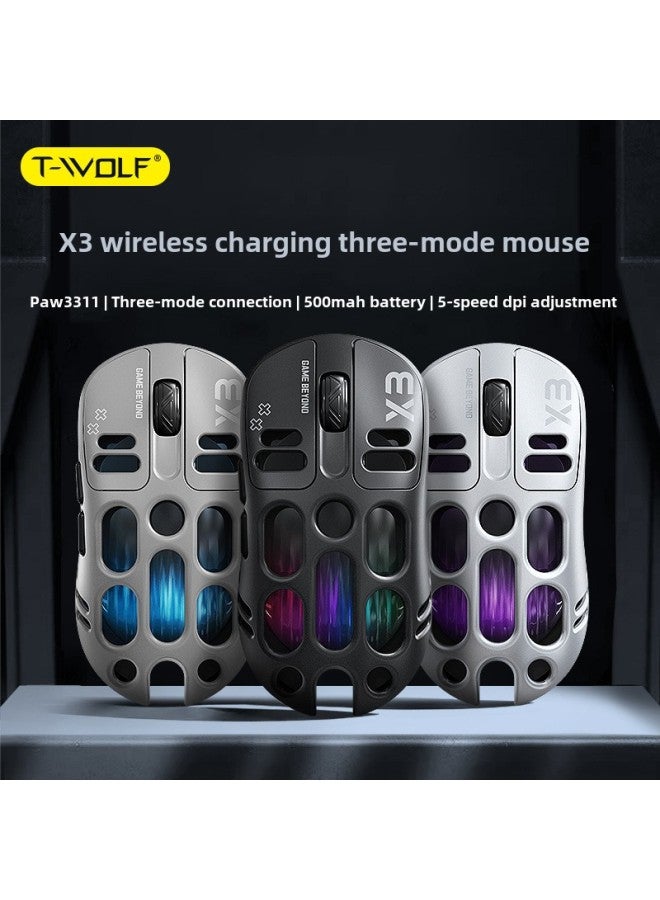 ماوس T-WOLF thunder wolf X3 ثلاثي الأوضاع للألعاب مزود بتقنية البلوتوث وخفيف الوزن ومضيء بتقنية RGB ومنافسة إلكترونية PAW3311-اللون: ماوس X3 ثلاثي الأوضاع مزود بتقنية البلوتوث (أسود)-الواجهة: يو إس - Image 2