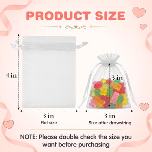 ANZNKU 50PCS White Organza Bags 3x4 Small Gift Bags Bulk for Sachet Jewelry Candy Treat Mini Mesh Bag Drawstring for Wedding Bridal Baby Shower Party Favor Bag for Valentines Mothers Day Birthday - Image 5