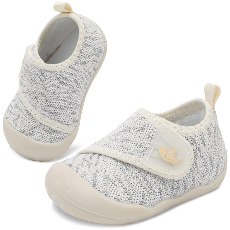 FEETCITY Baby Shoes Girls Boys Baby Sneakers First Walking Shoes Wide Infant Barefoot Shoe Lightweight Infant Sneakers Beige Grey - Image 1