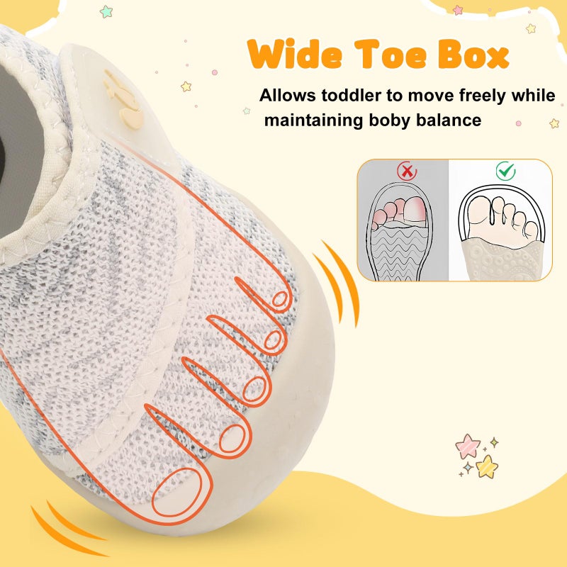 FEETCITY Baby Shoes Girls Boys Baby Sneakers First Walking Shoes Wide Infant Barefoot Shoe Lightweight Infant Sneakers Beige Grey - Image 5