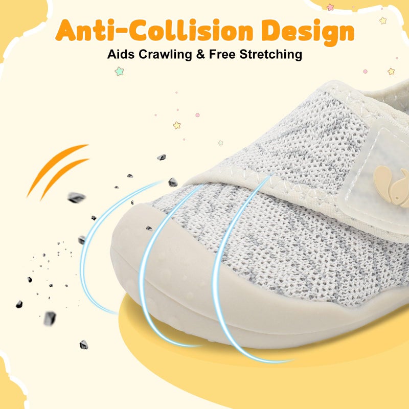 FEETCITY Baby Shoes Girls Boys Baby Sneakers First Walking Shoes Wide Infant Barefoot Shoe Lightweight Infant Sneakers Beige Grey - Image 4