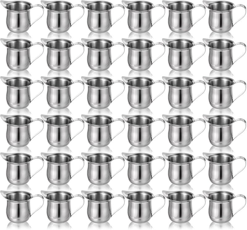Molain 36 Pcs Stainless Steel Bell Creamers, 3 oz Mini Creamer Pitcher with Handle and Pouring Spout Cup Container for Serving Milk Coffee Salad Dressing Maple Syrup Espresso Machine Restaurant Cafes - Image 1