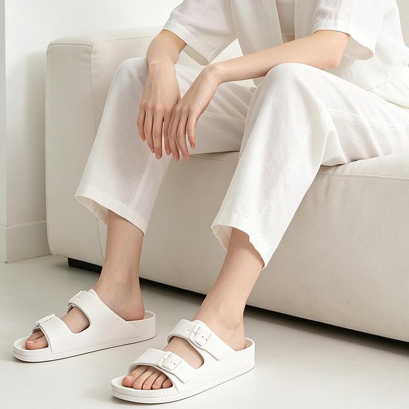 FUNKYMONKEY Women's Comfort Slides Double Buckle Adjustable EVA Flat Sandals - Image 2