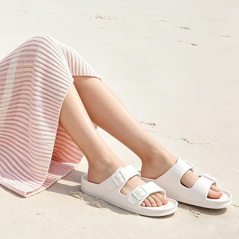 FUNKYMONKEY Women's Comfort Slides Double Buckle Adjustable EVA Flat Sandals - Image 3