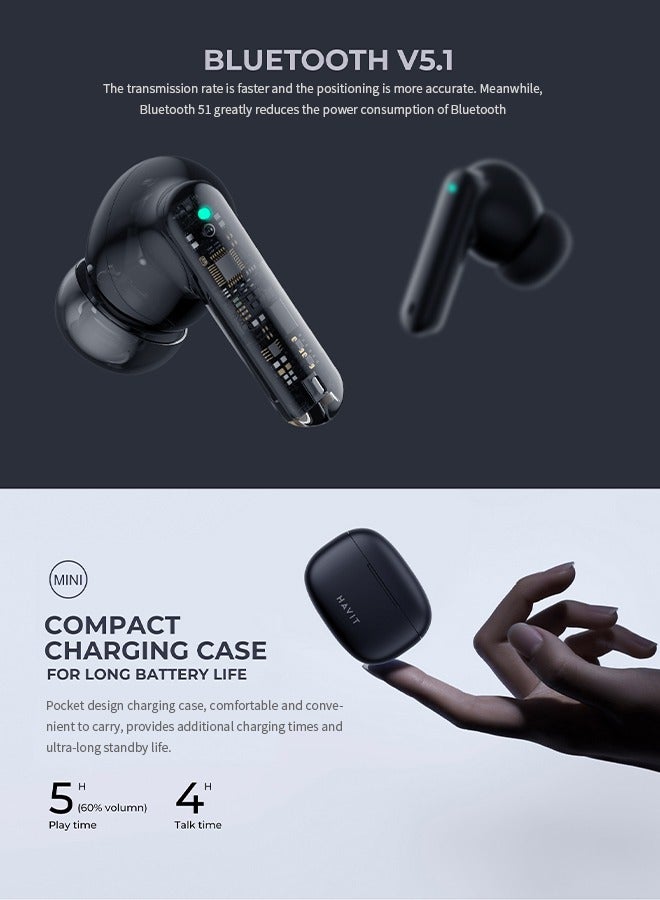 HAVIT True Wireless Earbuds，In-Ear Bluetooth 5.1 Headphones，Bluetooth Earbuds Touch Control ，Light-Weight，10mm Drive，For Calls, Listening To Music, Driving/Black - Image 5