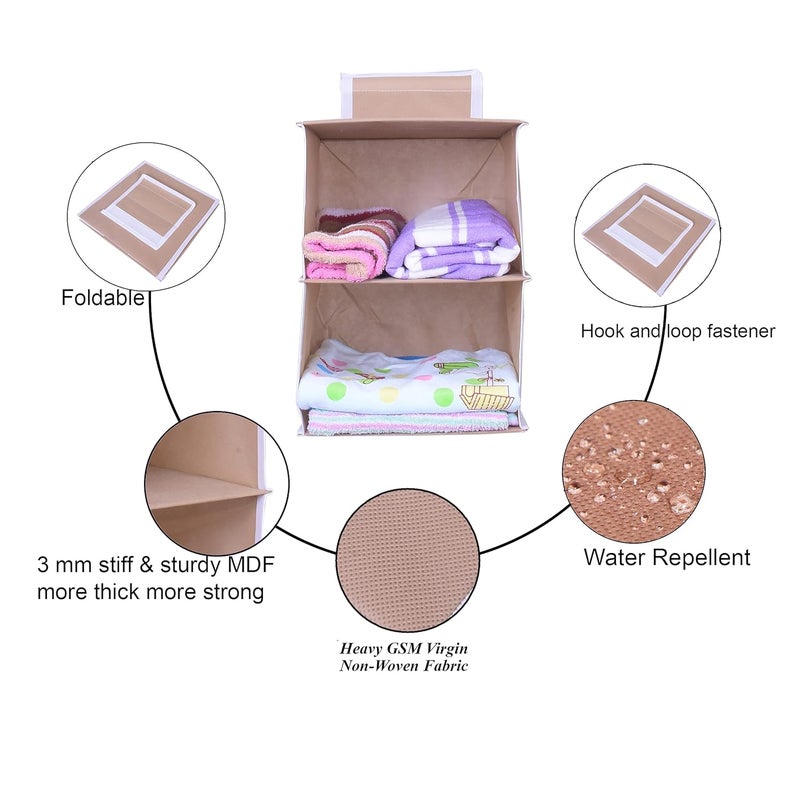 ABBASI Hanging Closet Organizer Hanging Closet Organizer Hanging Storage Shelves for Baby Room Cloth Hanging Shelves Collapsible and Easy Mount Pack of 1 2 ShelvesBiscuit - Image 4