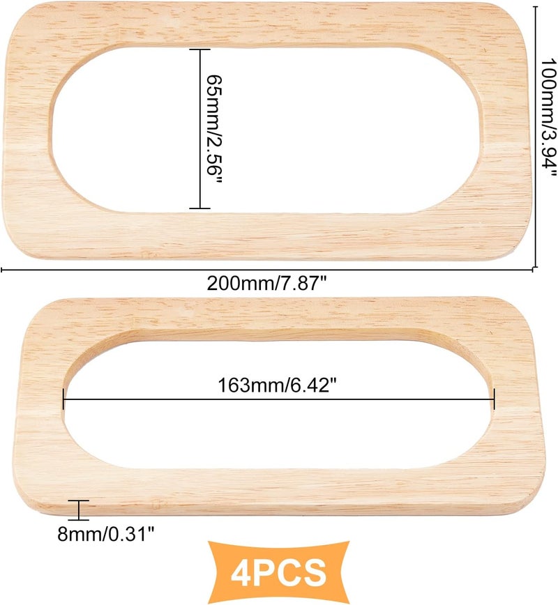 cheekyglo 4pcs Wooden Purse Bag Handles, Wooden Rectangle Handbag Handles Replacement Handmade Bag Handles Beach Bag Handles 7.8x3.9Inch for Straw Bag Macrame Bag Sewing Craft Bag Making Supplies - Image 4