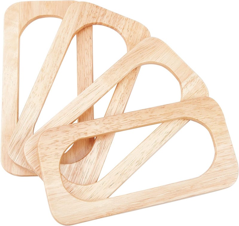 cheekyglo 4pcs Wooden Purse Bag Handles, Wooden Rectangle Handbag Handles Replacement Handmade Bag Handles Beach Bag Handles 7.8x3.9Inch for Straw Bag Macrame Bag Sewing Craft Bag Making Supplies - Image 1