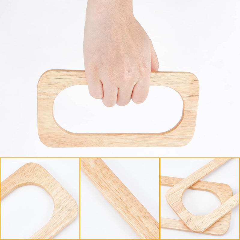 cheekyglo 4pcs Wooden Purse Bag Handles, Wooden Rectangle Handbag Handles Replacement Handmade Bag Handles Beach Bag Handles 7.8x3.9Inch for Straw Bag Macrame Bag Sewing Craft Bag Making Supplies - Image 2