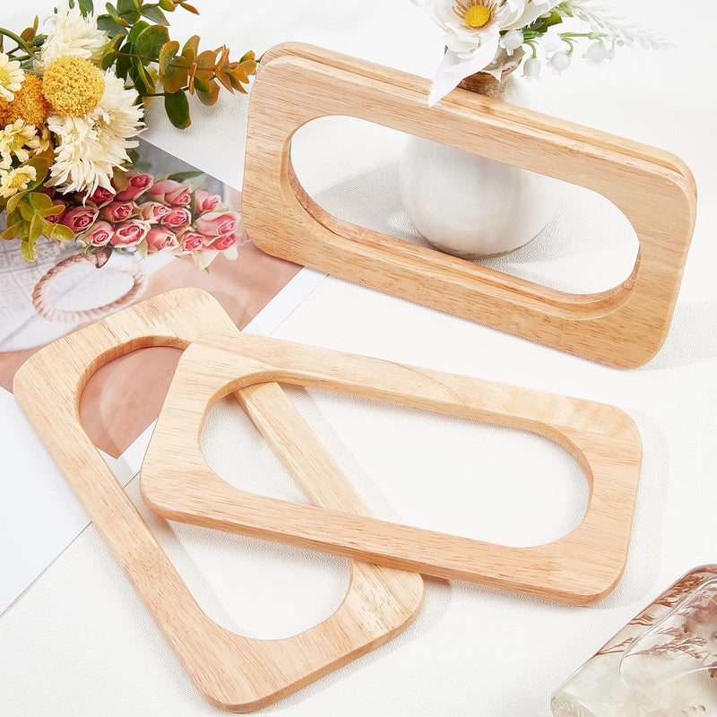 cheekyglo 4pcs Wooden Purse Bag Handles, Wooden Rectangle Handbag Handles Replacement Handmade Bag Handles Beach Bag Handles 7.8x3.9Inch for Straw Bag Macrame Bag Sewing Craft Bag Making Supplies - Image 5