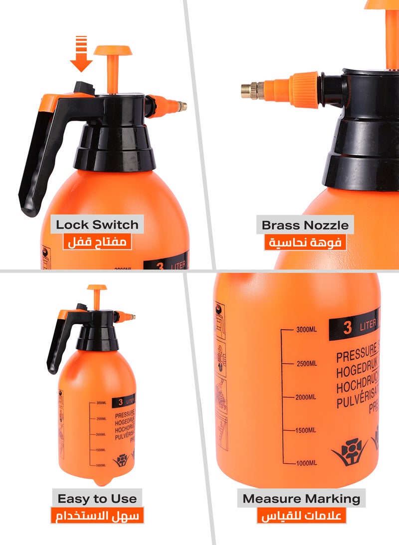 LAWAZIM Pump Pressure Sprayer Bottle -2 Piece 3L- Adjustable Nozzle Handheld Multi-Purpose Garden & Cleaning Sprayer Leak-Proof Manual Sprayer for Plant Care Fertilizer Weed Control Outdoor Cleaningv - Image 3