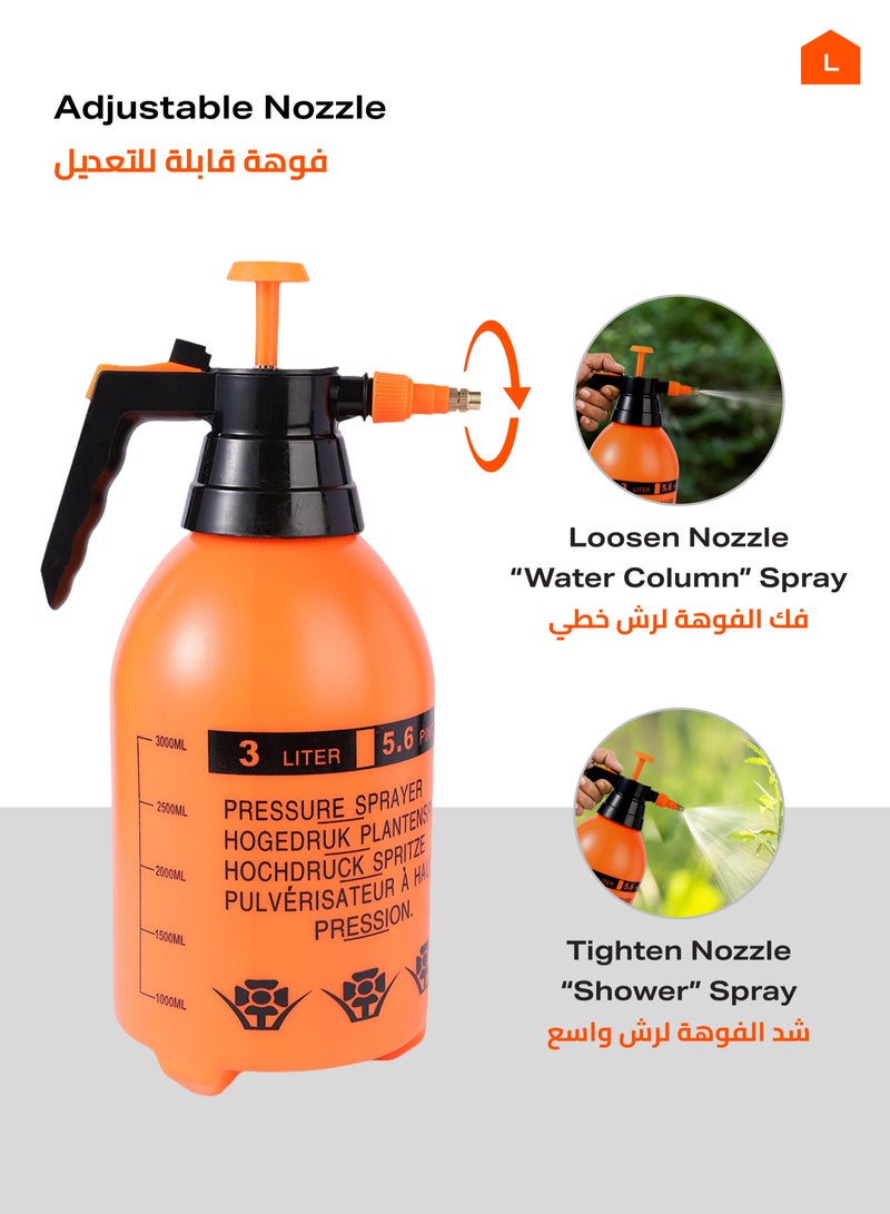 LAWAZIM Pump Pressure Sprayer Bottle -2 Piece 3L- Adjustable Nozzle Handheld Multi-Purpose Garden & Cleaning Sprayer Leak-Proof Manual Sprayer for Plant Care Fertilizer Weed Control Outdoor Cleaningv - Image 4