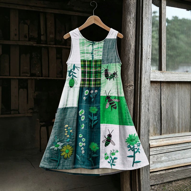 Women's Sleeveless Round Neck Printed Dress Casual Slim Fit Vest Dress - Image 2