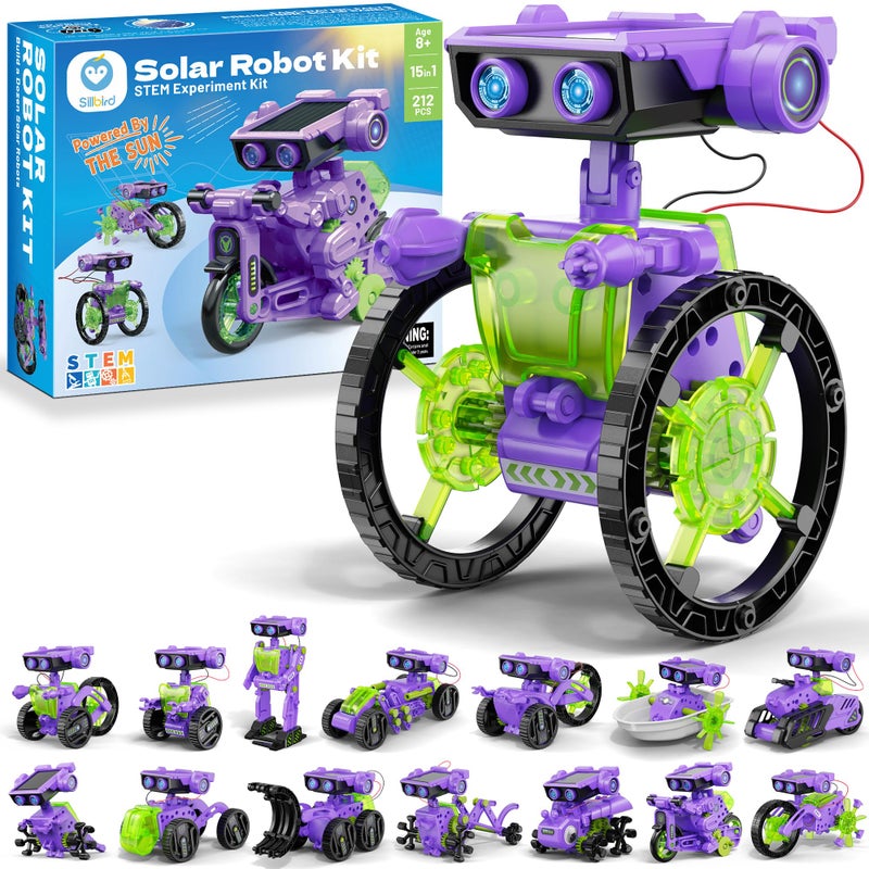 Sillbird Solar Building Robot Kit STEM Gift for Boys Aged 812 DIY 15in1 Science Educational Toys for Kids Birthday Solar or Battery Powered Robotic Set with 212 Pieces - Image 3