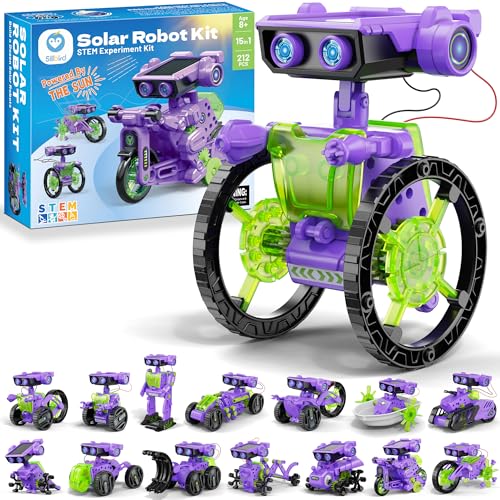Sillbird Solar Building Robot Kit STEM Gift for Boys Aged 812 DIY 15in1 Science Educational Toys for Kids Birthday Solar or Battery Powered Robotic Set with 212 Pieces - Image 1