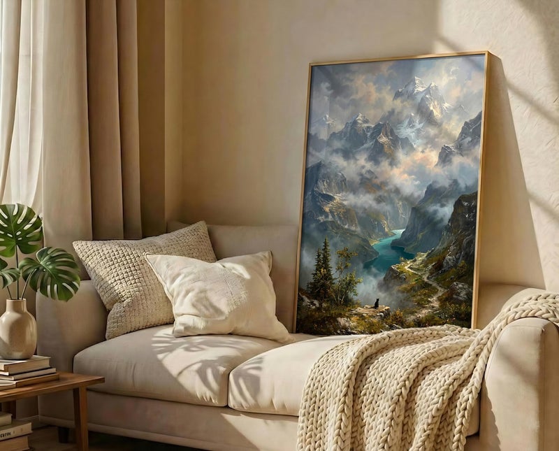 TNESSENTIAL Mountain Cat Print – Alpine Landscape Art, Snow Capped Peaks, Black Cat Poster, Rustic Lodge Decor, Wanderlust Wall Art, Nature Pet Print - Image 3