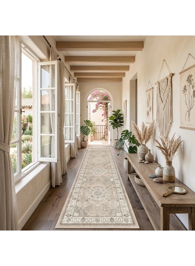 Washable Hallway Runner Rug 60x300cm, Vintage Farmhouse Soft Non-Slip Floor Mat - Image 2