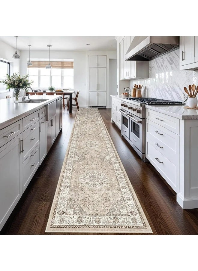 Washable Hallway Runner Rug 60x300cm, Vintage Farmhouse Soft Non-Slip Floor Mat - Image 3