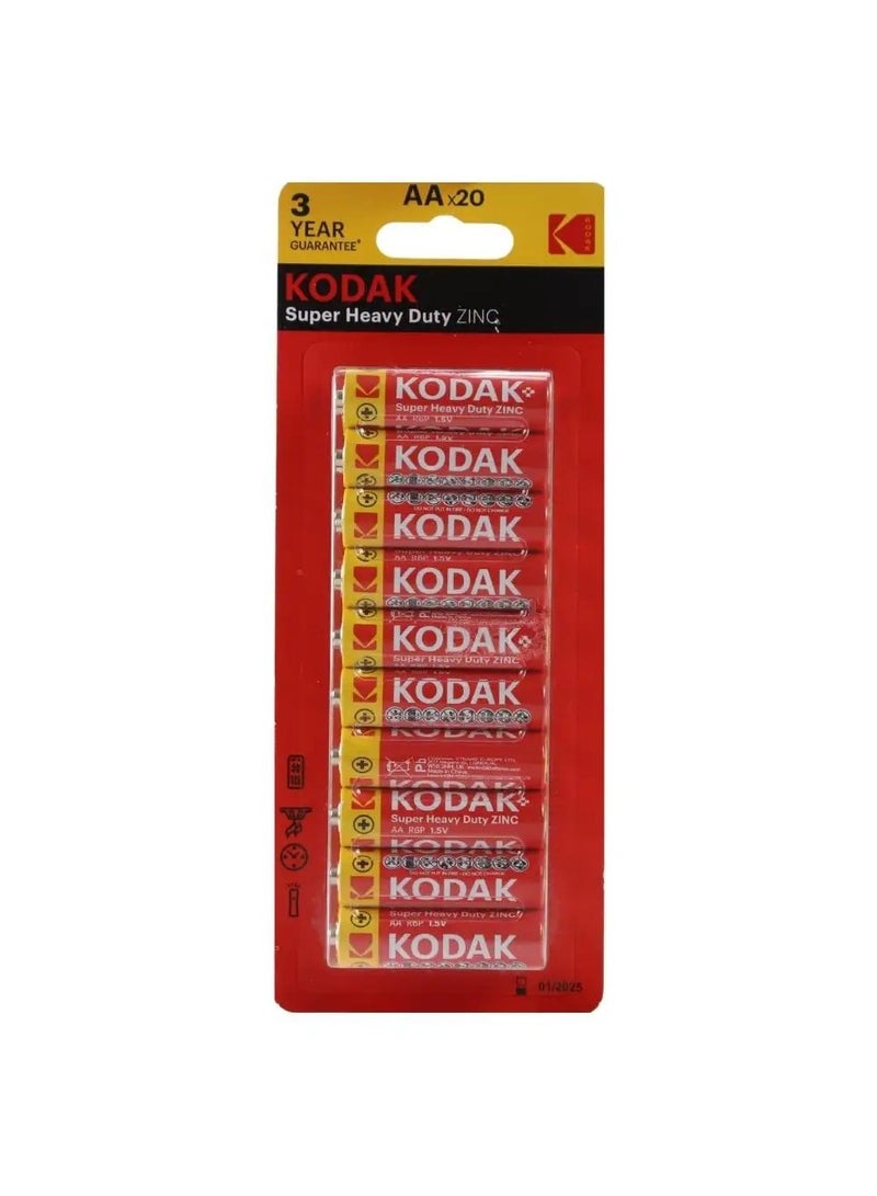 Kodak بطاريات كوداك سوبر هيفي ديوتي زنك، 1.5 فولت AA x 20