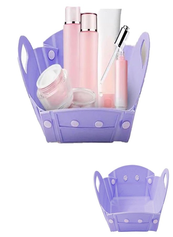 Abhsant Foldable Silicone Plate Travel Plate for Baby Bowl Cup with Snap Fold, Microwave and Dishwasher Safe, Multifunctional Foldable Cutlery for Easy Carrying (Purple) - Image 1
