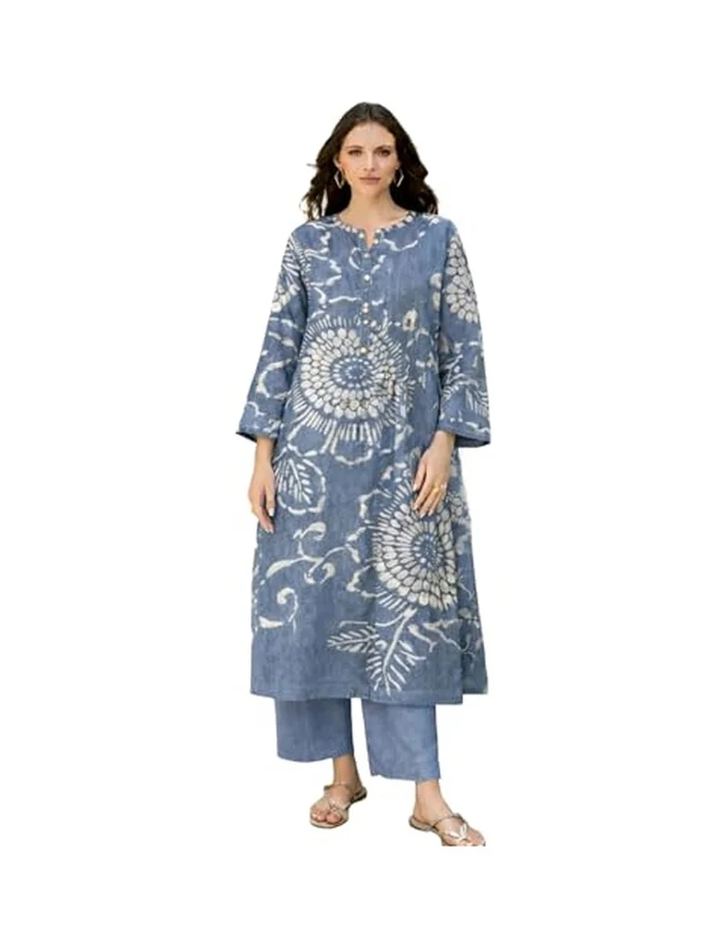Gosriki GoSriKi Women's Cotton Blend A-Line Printed Kurta with Palazzo