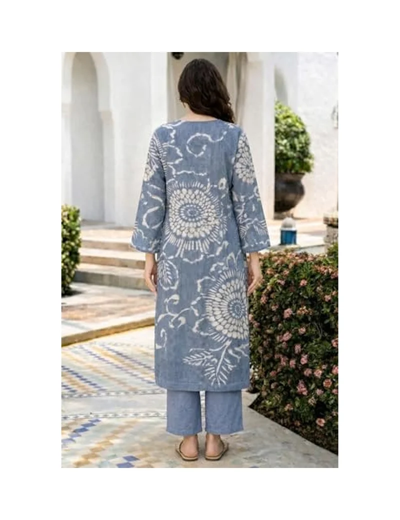 Gosriki GoSriKi Women's Cotton Blend A-Line Printed Kurta with Palazzo