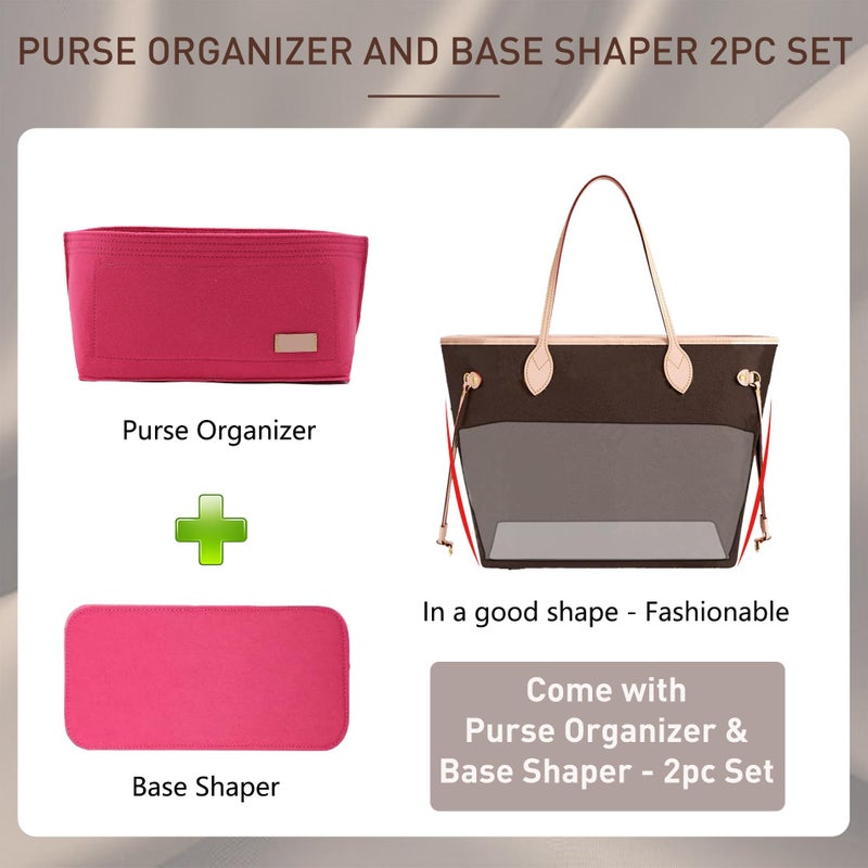 Doxo Purse Organizer Insert & Base Shaper 2pc Set, Felt Handbag & Tote Bag Fit L Speedy 30 Nererfull PM More(M-Rose) - Image 3