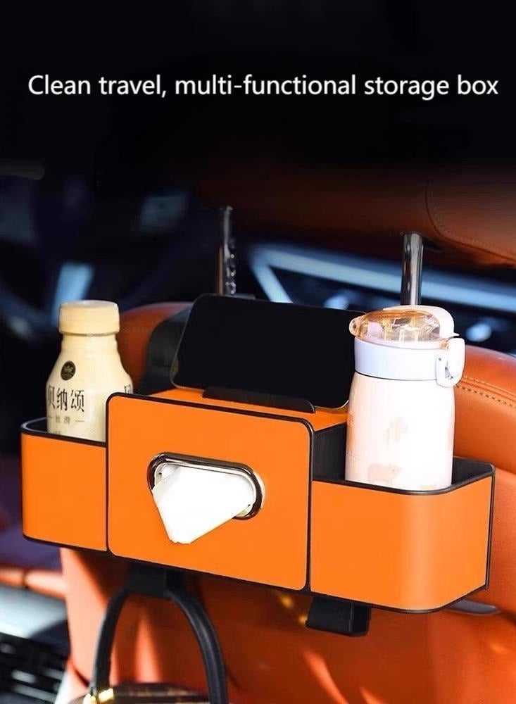 Car Back Seat Multi-Functional Storage Box – Tissue Holder, Cup Holder, Hanging Hooks & Organizer Pouch for Car Seat Back, Easy Clip-On Installation  Car Seat Back Tissue Box & Storage Organizer – Multi-Purpose Rear Seat Holder with Tissue Pocket, Storage Bag, and Convenient Clip Installation  - Image 3