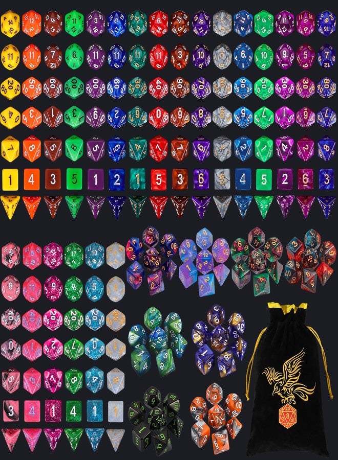 QMay 30 Sets Polyhedral Dice - 30 X 7 (210 Pieces) DND Dice with a D&D Dice Large Drawstring Bag, 30 Colors D4 D6 D8 D10 D% D12 D20, Great for Dungeons and Dragons, RPG, MTG,Role Playing Table Games - Image 1