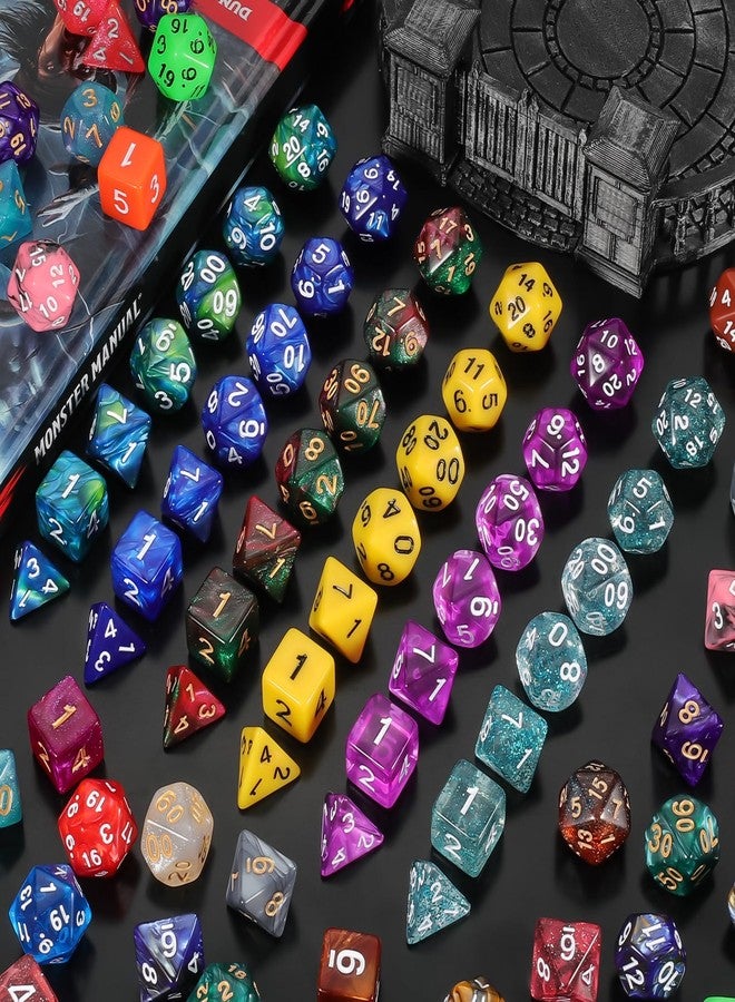 QMay 30 Sets Polyhedral Dice - 30 X 7 (210 Pieces) DND Dice with a D&D Dice Large Drawstring Bag, 30 Colors D4 D6 D8 D10 D% D12 D20, Great for Dungeons and Dragons, RPG, MTG,Role Playing Table Games - Image 3