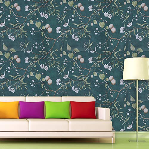 Wollzo Green Sparrow self Adhesive Wallpaper Sticker (45 x 500 cm Multicolor) - Image 2